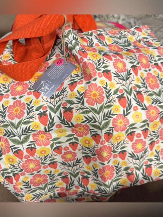 Rachel Ashwell Handbags - Floral Strawberry Canvas Tote with Orange Straps NWT R3